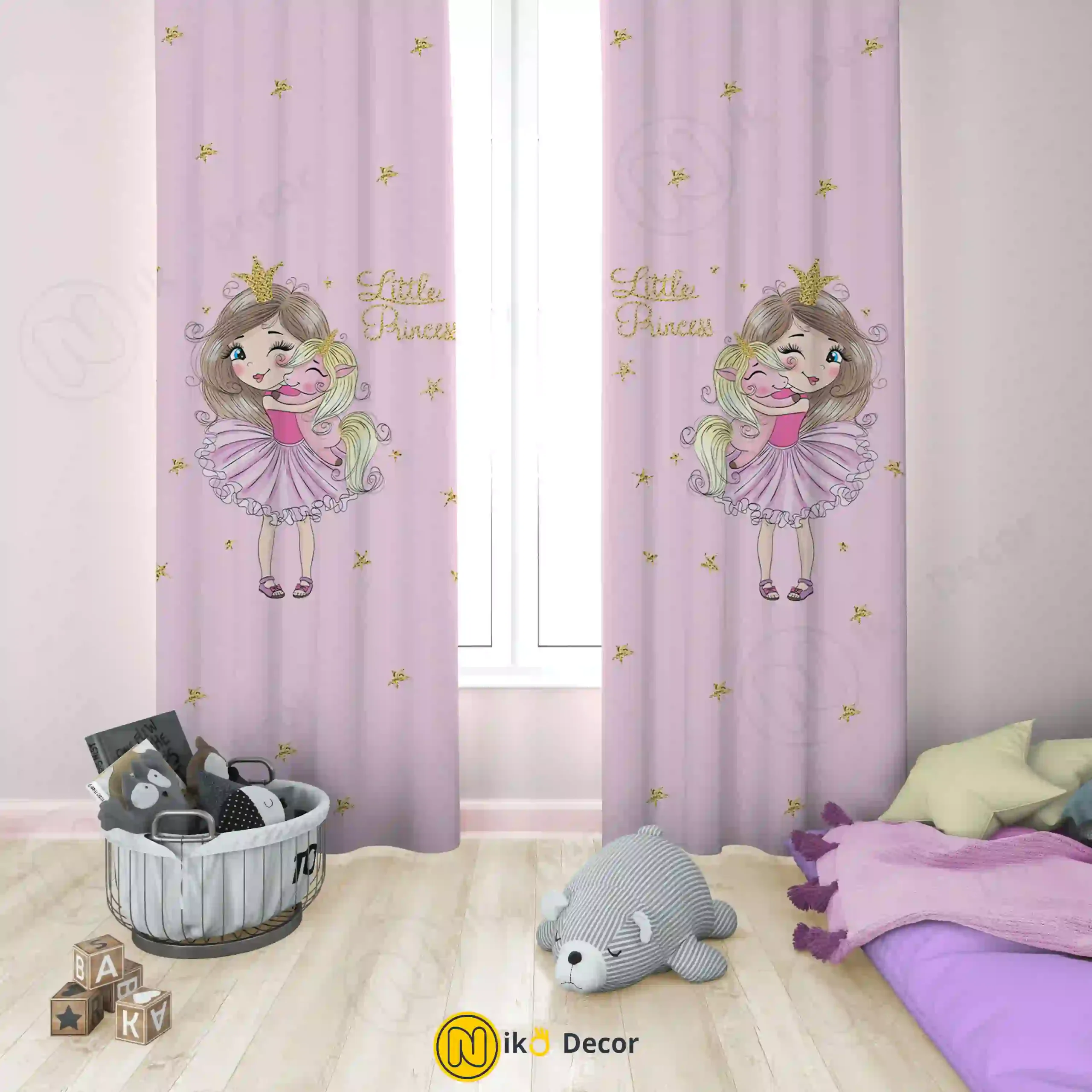 پرده چاپی طرح دختر و یونیکورن