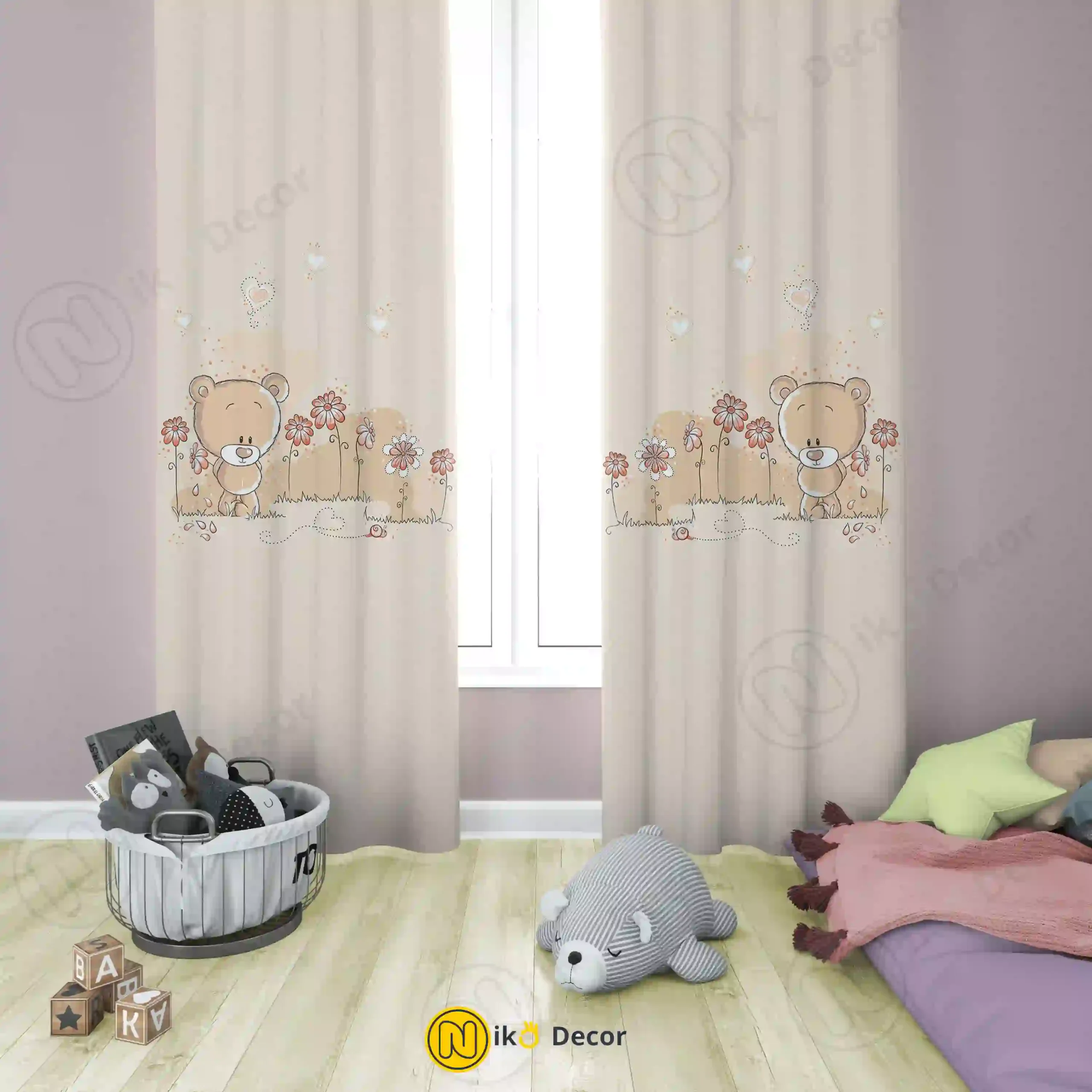 پرده چاپی طرح خرس و باغچه